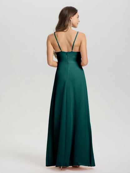 A-Line Spaghetti Straps Ruched Floor Length Chiffon Bridesmaid Dress