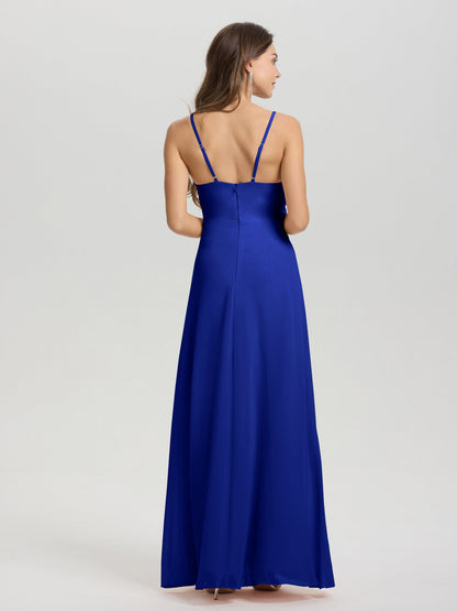 A-Line Spaghetti Straps Ruched Floor Length Chiffon Bridesmaid Dress