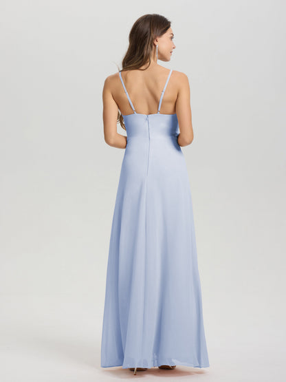 A-Line Spaghetti Straps Ruched Floor Length Chiffon Bridesmaid Dress
