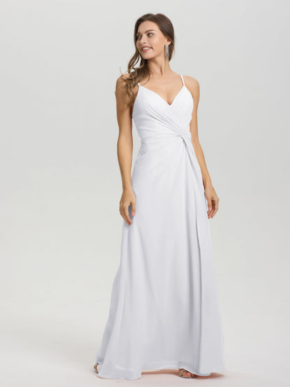 A-Line Spaghetti Straps Ruched Floor Length Chiffon Bridesmaid Dress