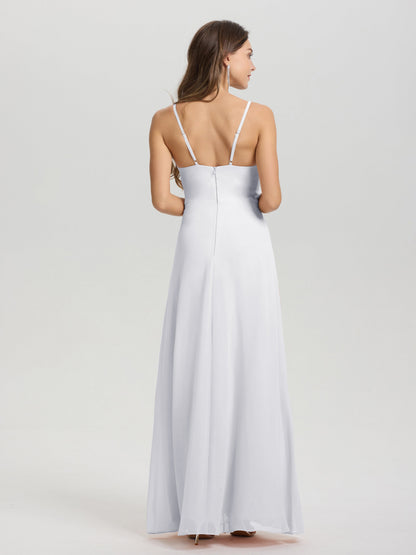 A-Line Spaghetti Straps Ruched Floor Length Chiffon Bridesmaid Dress