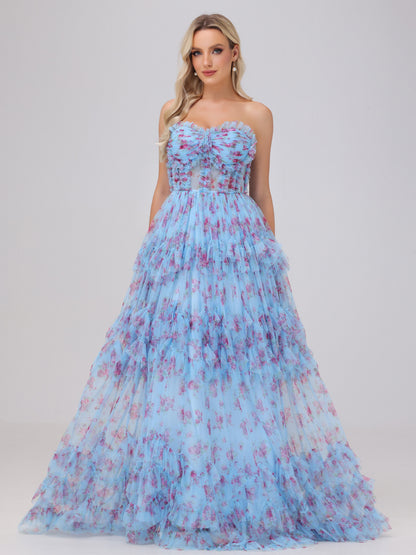 A-Line Sweetheart Cute Floral Tulle Bridesmaid Dresses