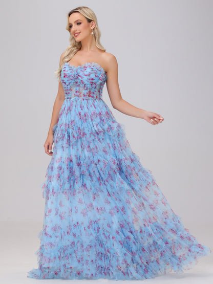 A-Line Sweetheart Cute Floral Tulle Bridesmaid Dresses