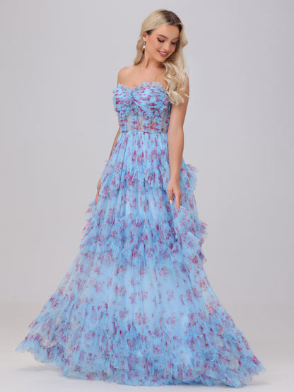 A-Line Sweetheart Cute Floral Tulle Bridesmaid Dresses
