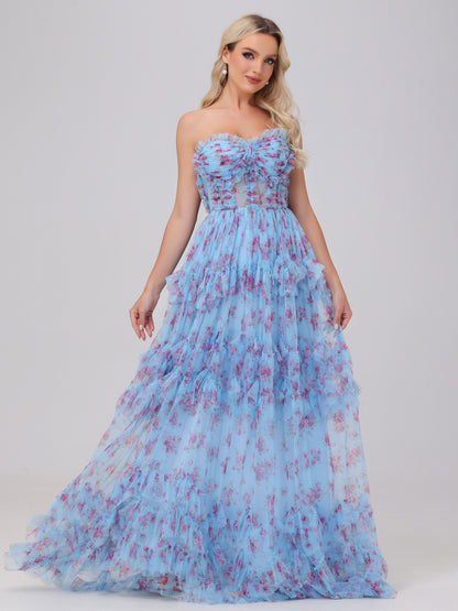 A-Line Sweetheart Cute Floral Tulle Bridesmaid Dresses