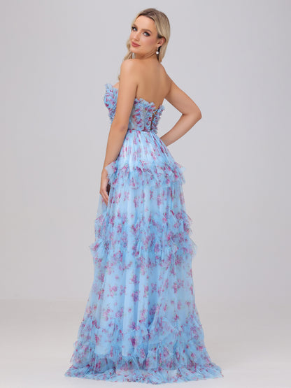 A-Line Sweetheart Cute Floral Tulle Bridesmaid Dresses