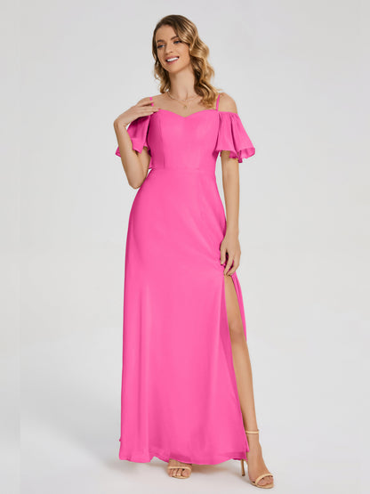 Adelaide A-line Off the Shoulder Chiffon Bridesmaid Dress with Silt