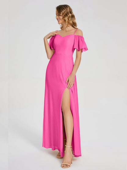 Adelaide A-line Off the Shoulder Chiffon Bridesmaid Dress with Silt