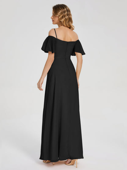 Adelaide A-line Off the Shoulder Chiffon Bridesmaid Dress with Silt