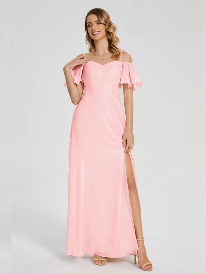 Adelaide A-line Off the Shoulder Chiffon Bridesmaid Dress with Silt