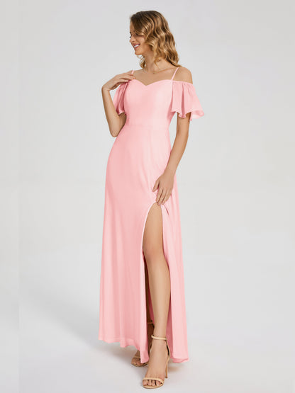Adelaide A-line Off the Shoulder Chiffon Bridesmaid Dress with Silt