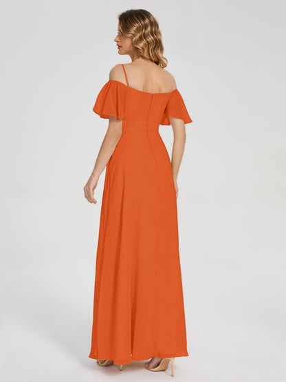 Adelaide A-line Off the Shoulder Chiffon Bridesmaid Dress with Silt