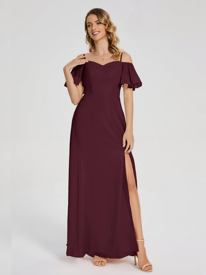 Adelaide A-line Off the Shoulder Chiffon Bridesmaid Dress with Silt