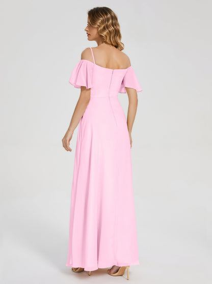 Adelaide A-line Off the Shoulder Chiffon Bridesmaid Dress with Silt