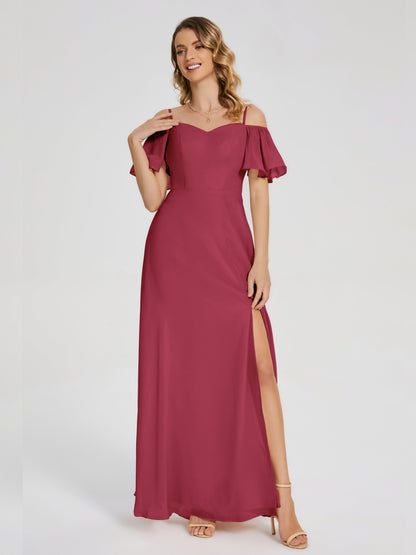Adelaide A-line Off the Shoulder Chiffon Bridesmaid Dress with Silt