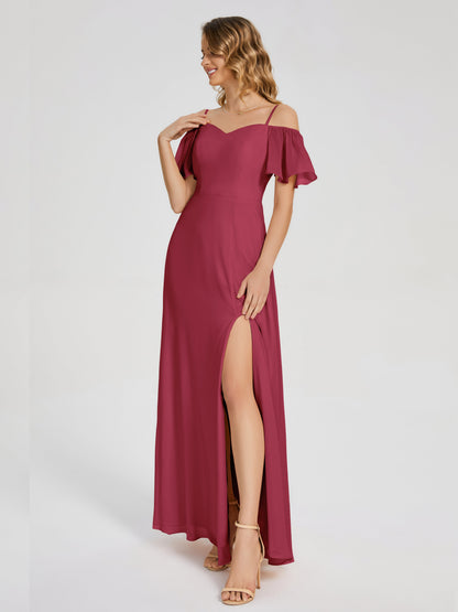 Adelaide A-line Off the Shoulder Chiffon Bridesmaid Dress with Silt