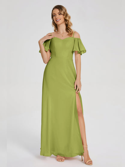Adelaide A-line Off the Shoulder Chiffon Bridesmaid Dress with Silt
