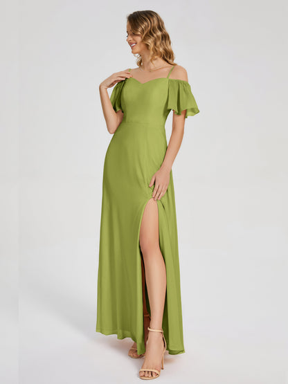 Adelaide A-line Off the Shoulder Chiffon Bridesmaid Dress with Silt