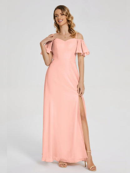 Adelaide A-line Off the Shoulder Chiffon Bridesmaid Dress with Silt