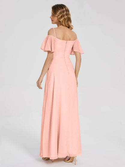 Adelaide A-line Off the Shoulder Chiffon Bridesmaid Dress with Silt