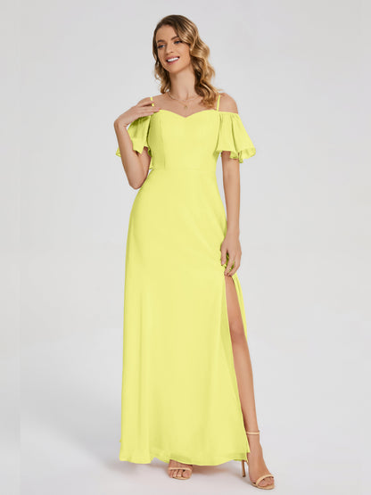 Adelaide A-line Off the Shoulder Chiffon Bridesmaid Dress with Silt