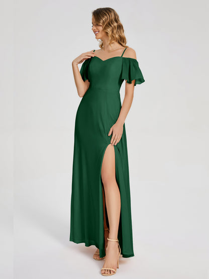 Adelaide A-line Off the Shoulder Chiffon Bridesmaid Dress with Silt