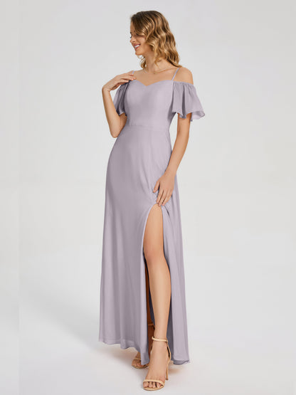 Adelaide A-line Off the Shoulder Chiffon Bridesmaid Dress with Silt