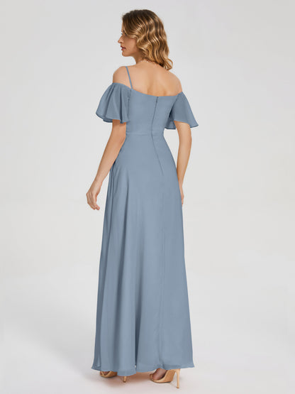 Adelaide A-line Off the Shoulder Chiffon Bridesmaid Dress with Silt