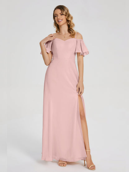 Adelaide A-line Off the Shoulder Chiffon Bridesmaid Dress with Silt