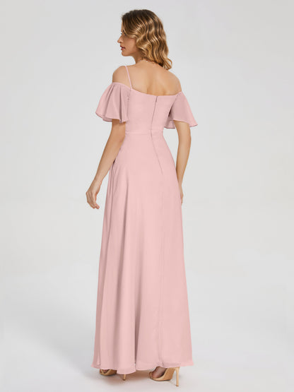 Adelaide A-line Off the Shoulder Chiffon Bridesmaid Dress with Silt