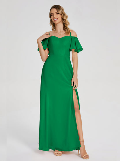 Adelaide A-line Off the Shoulder Chiffon Bridesmaid Dress with Silt