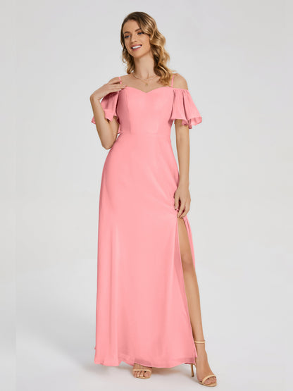 Adelaide A-line Off the Shoulder Chiffon Bridesmaid Dress with Silt