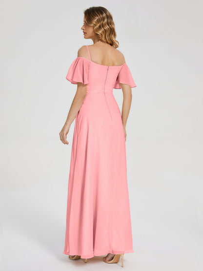 Adelaide A-line Off the Shoulder Chiffon Bridesmaid Dress with Silt