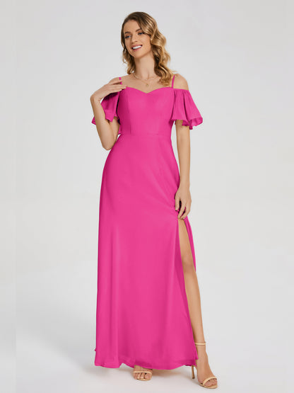 Adelaide A-line Off the Shoulder Chiffon Bridesmaid Dress with Silt
