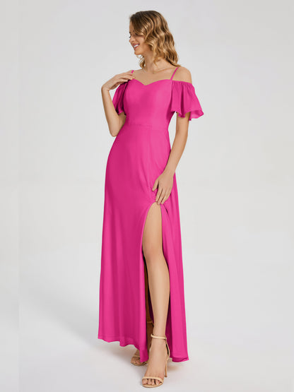 Adelaide A-line Off the Shoulder Chiffon Bridesmaid Dress with Silt