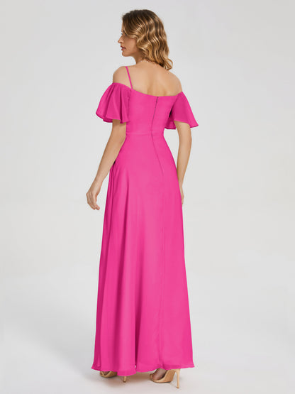 Adelaide A-line Off the Shoulder Chiffon Bridesmaid Dress with Silt