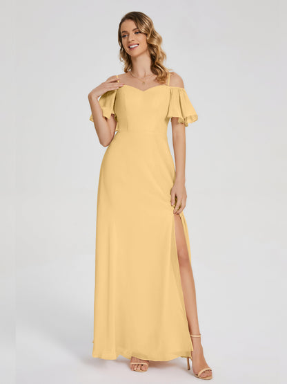 Adelaide A-line Off the Shoulder Chiffon Bridesmaid Dress with Silt