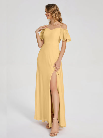 Adelaide A-line Off the Shoulder Chiffon Bridesmaid Dress with Silt
