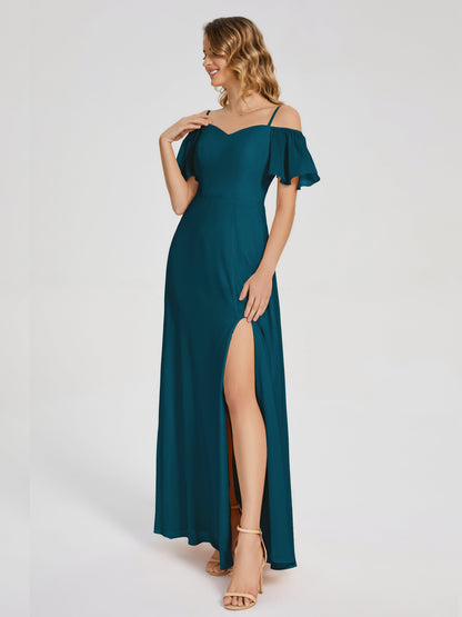 Adelaide A-line Off the Shoulder Chiffon Bridesmaid Dress with Silt