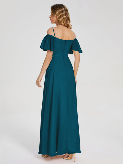 Adelaide A-line Off the Shoulder Chiffon Bridesmaid Dress with Silt