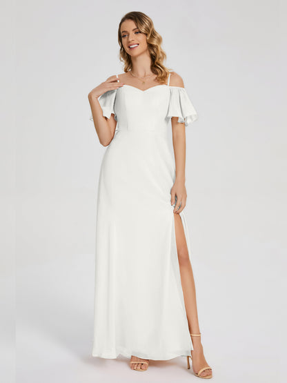 Adelaide A-line Off the Shoulder Chiffon Bridesmaid Dress with Silt