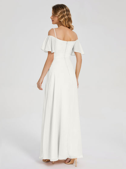 Adelaide A-line Off the Shoulder Chiffon Bridesmaid Dress with Silt