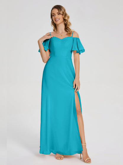 Adelaide A-line Off the Shoulder Chiffon Bridesmaid Dress with Silt