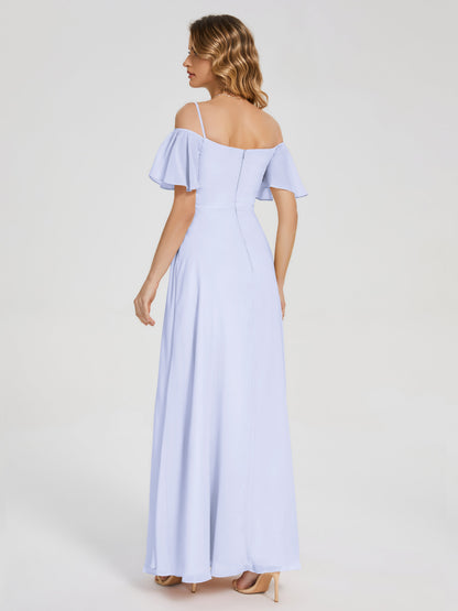 Adelaide A-line Off the Shoulder Chiffon Bridesmaid Dress with Silt