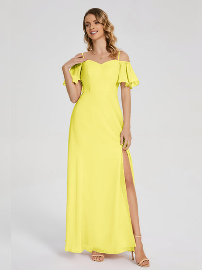 Adelaide A-line Off the Shoulder Chiffon Bridesmaid Dress with Silt