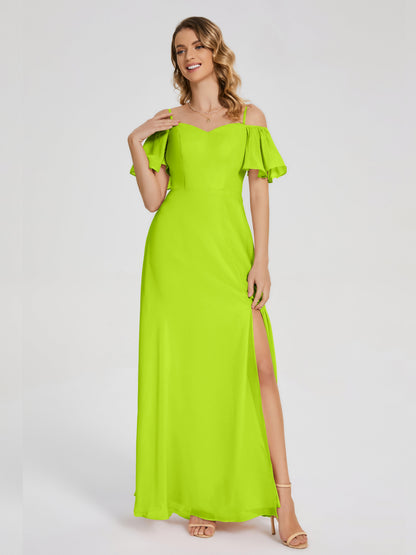 Adelaide A-line Off the Shoulder Chiffon Bridesmaid Dress with Silt