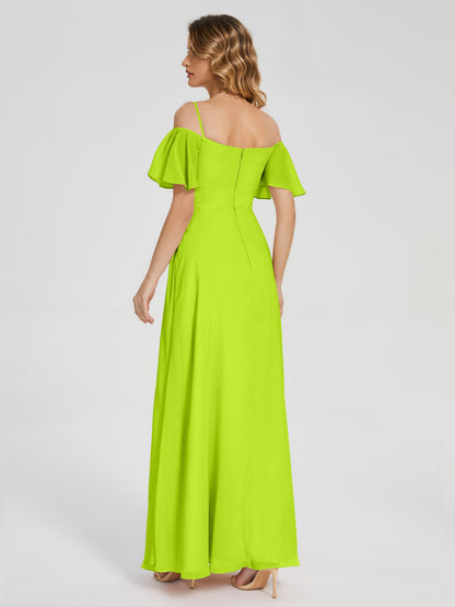 Adelaide A-line Off the Shoulder Chiffon Bridesmaid Dress with Silt