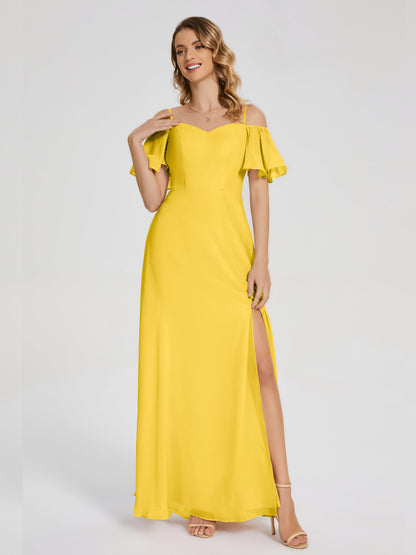 Adelaide A-line Off the Shoulder Chiffon Bridesmaid Dress with Silt