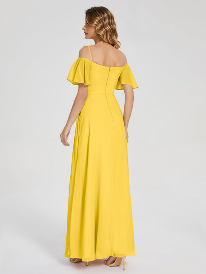 Adelaide A-line Off the Shoulder Chiffon Bridesmaid Dress with Silt
