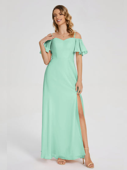 Adelaide A-line Off the Shoulder Chiffon Bridesmaid Dress with Silt